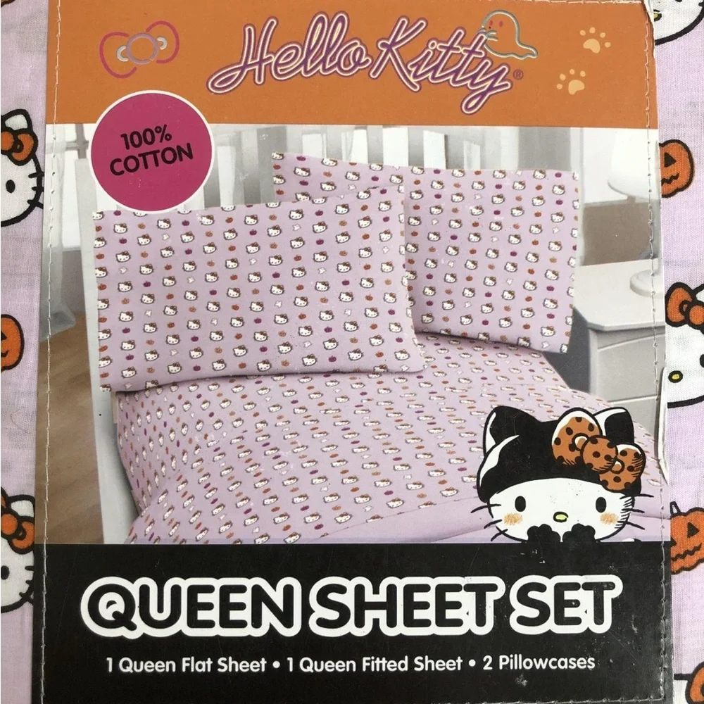 NEW Hello Kitty Halloween Queen Sheet Set - Pink Purple Fall Autumn Cotton